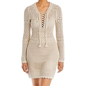 Aqua Crochet Lace up Mini Dress